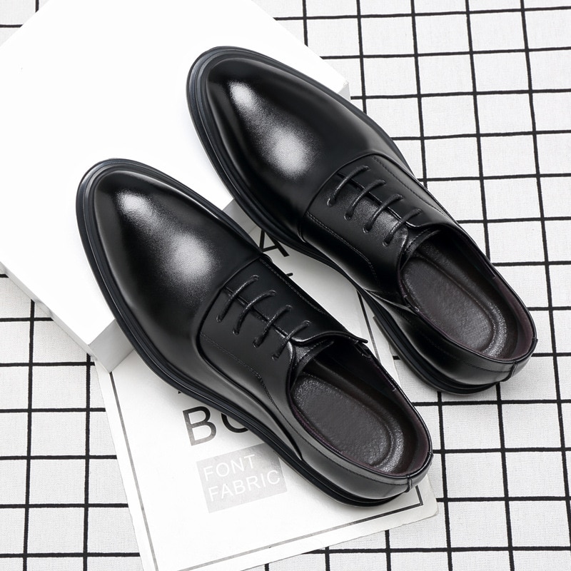 Gentleman 6/8CM High Heel Dress Shoes for Men Office Shoes Man Black Formal Shoes Men's Leather Shoe Men Wedding-shoes