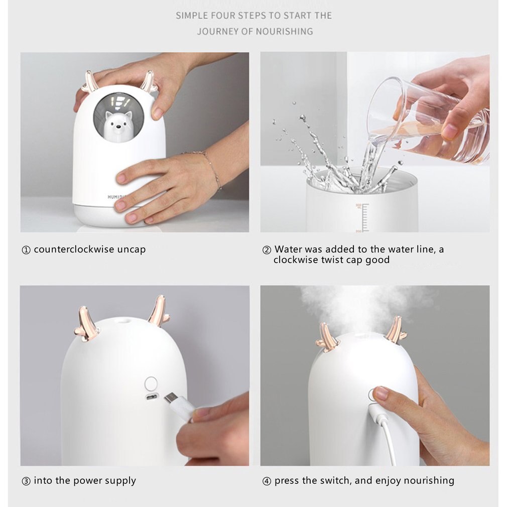 Schattige huisdier luchtbevochtiger usb luchtbevochtiger mini draagbare aromatherapie waterzuiveraar vernevelaar nachtlampje luchtbevochtiger