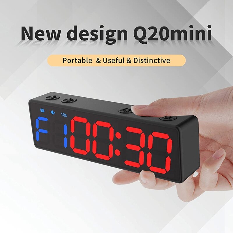 Workout Clock with Battery, Portable Mini Gym Timer with Built-in Magnet for Home Gym, Programmable Countdown/Up Timer