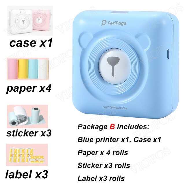 Mini Pocket Photo Printer For Mobile phone Android and iOS: blue Package B