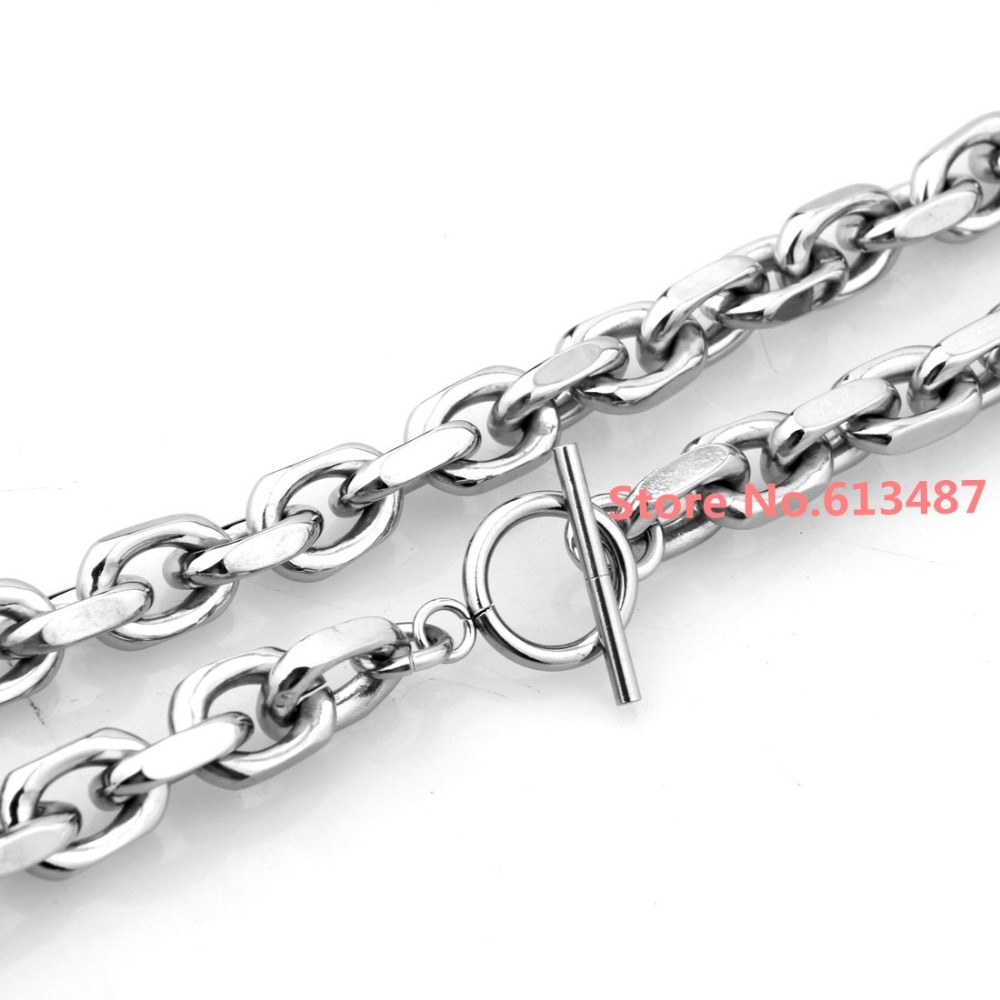 Cadena de eslabones de acero inoxidable para hombre y mujer, pulsera de eslabones, ovalados, de 7 a 40 pulgadas, 8mm de ancho, 316L