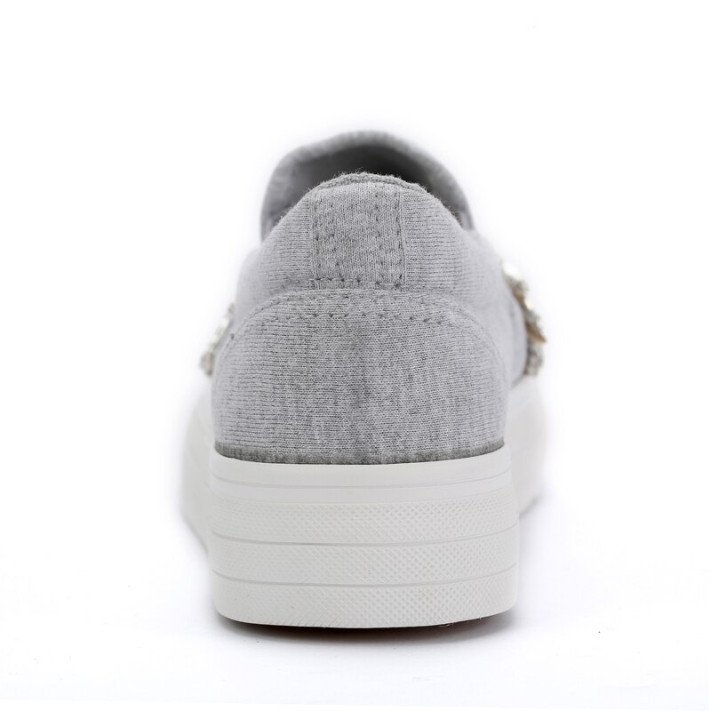 nouvelle toile femmes chaussures décontractées de luxe strass dame chaussures glisser sur chaussures femme femmes chaussures plates gris