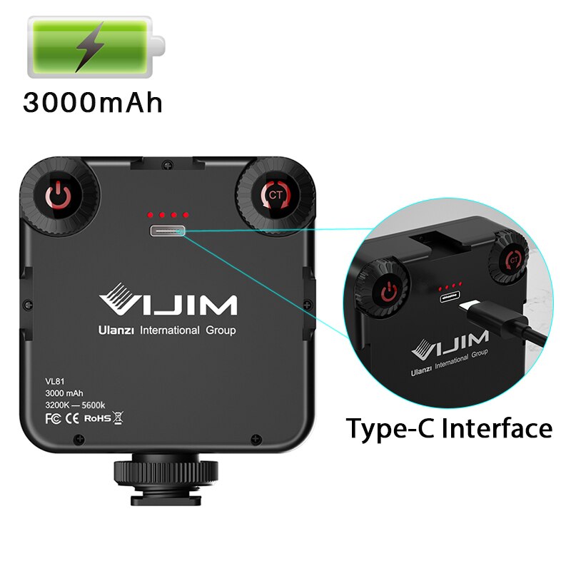 Viji – Mini lampe vidéo LED Rechargeable VL81, CRI95 +, 3000mAh, variable 3200-5600K, lumière de remplissage pour appareil photo DSLR, Smartphone, GoPro