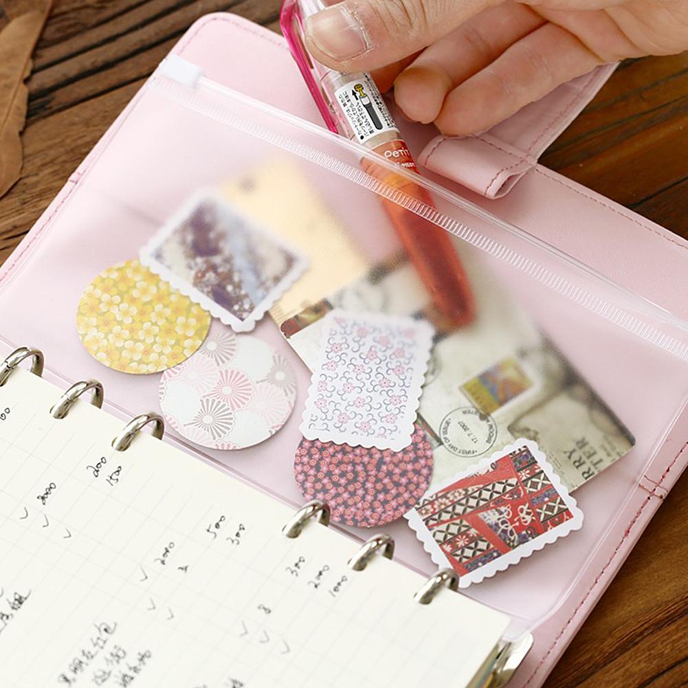 PVC Transparent A5 A6 A7 Storage Bag Loose Leaf Pouch with Self-Styled Zipper Filing Binder Document For Ring Notebook Binder