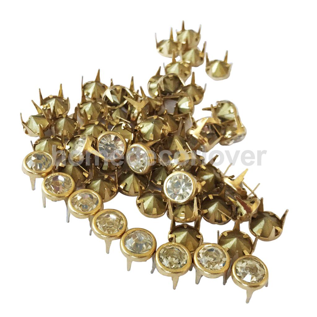50 stk kløede rhinestone nitter punk pigge nitter flad kegle dekorative nitter gør det selv sæt til tøj tøj taske sko læder: 8mm guld