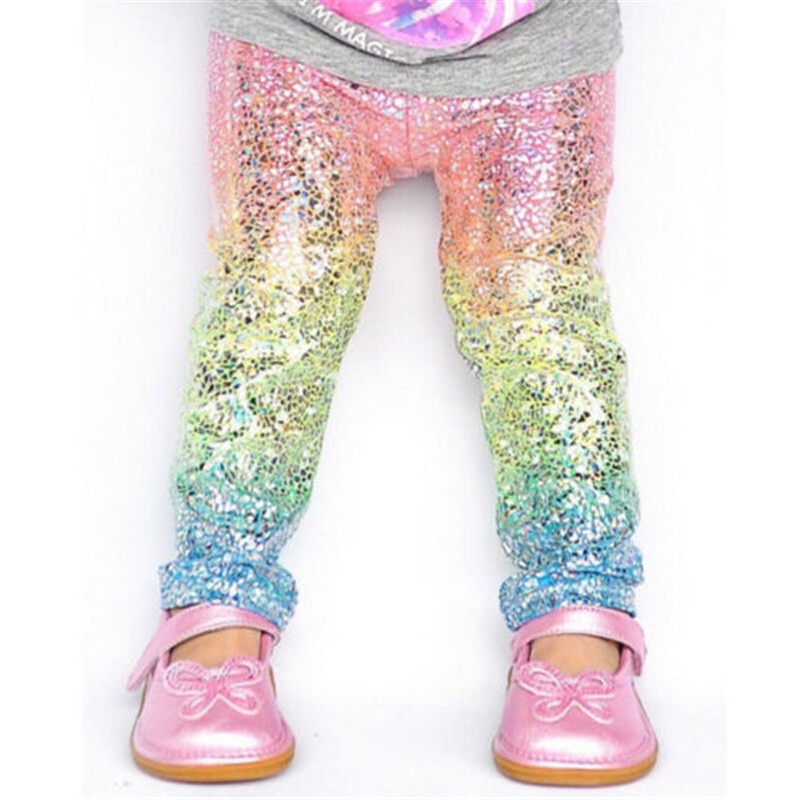 2-6 T Ragazze Colorate Pantaloni Carino Bambino Del Bambino Dei Bambini Del Bambino Vestiti Della Ragazza Gradiente di Paillettes Ghette Della Ragazza Dei Pantaloni Lunghi Pantaloni casual Gonne e Pantaloni
