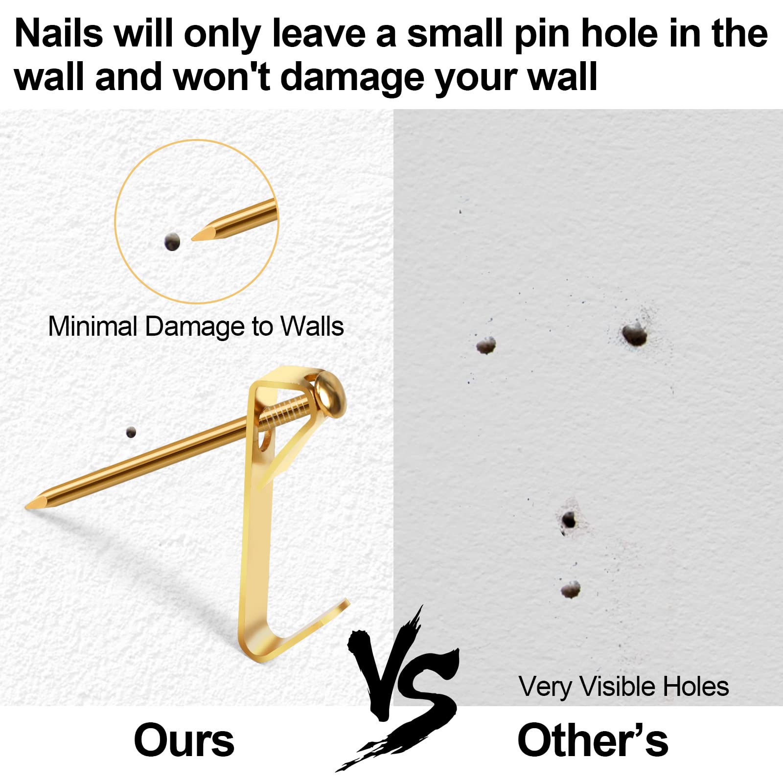 184-delige foto-ophangset, 20 pond, 30 pond en 50 pond fotohangers, goudkleurige metalen metalen foto-ophanghaken met spijkers