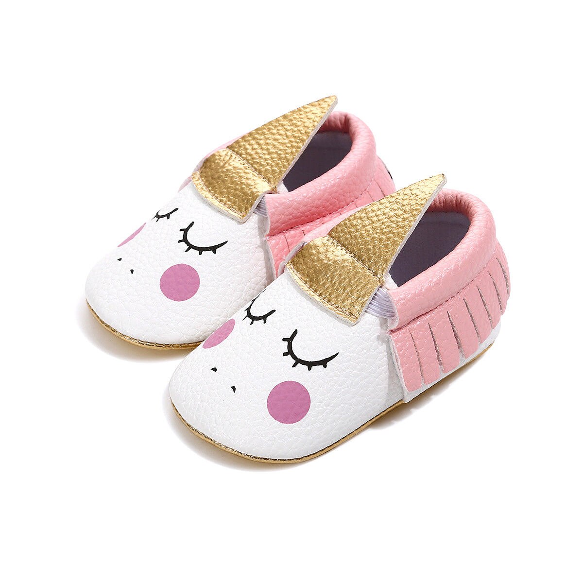 Baby piger krybbe sko 3 stil 0-18m tegneserie print kvast slip-on bløde kork sko