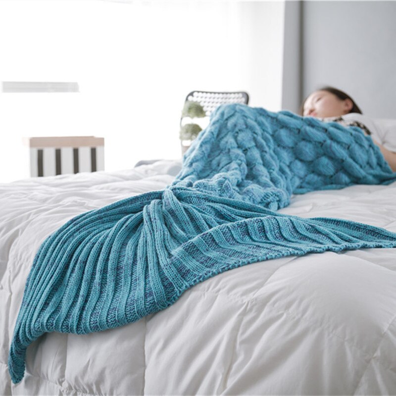 Knitted Mermaid Tail Blanket Fish Scales Crochet Handmade Sleeping Bag for Kids Adult Birthday Christmas: Model 2 / 90x195CM