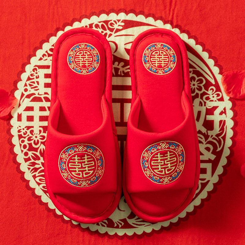 Bruiloft Slippers Lente, zomer En Herfst Indoor Bruiloft Vloer Slippers Grote Rode Feestelijke Paar High-End Bruid En Bruidegom: 44-45