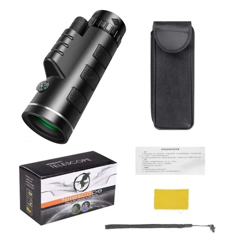 Télescope monoculaire 40x60 HD, jumelles puissantes de nuit, Mini Zoom de poche avec Smartphone, chasse, Camping: Black