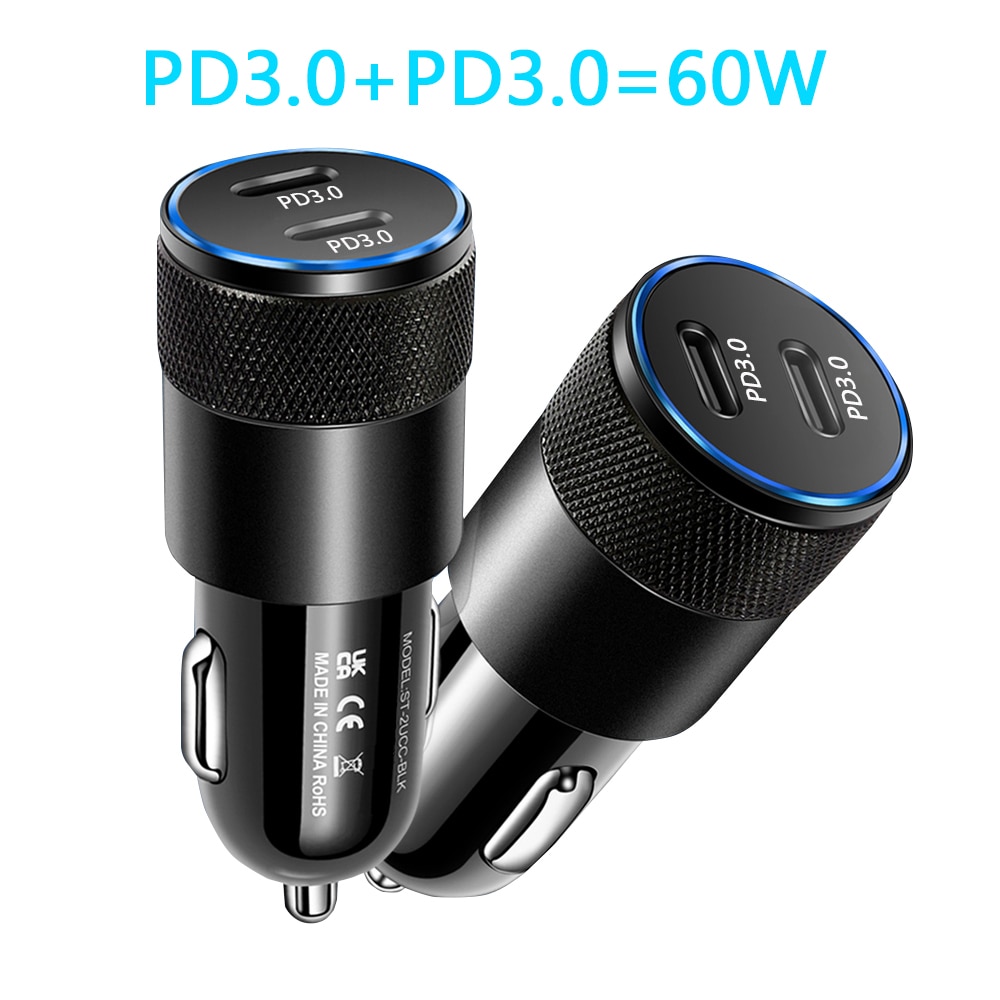 60W Dual Pd Car Charger Voor Xiaomi Samsung Voor Iphone 13 12 11 Pro Mobiele Telefoon Oplader Adapter Led display Auto-Oplader