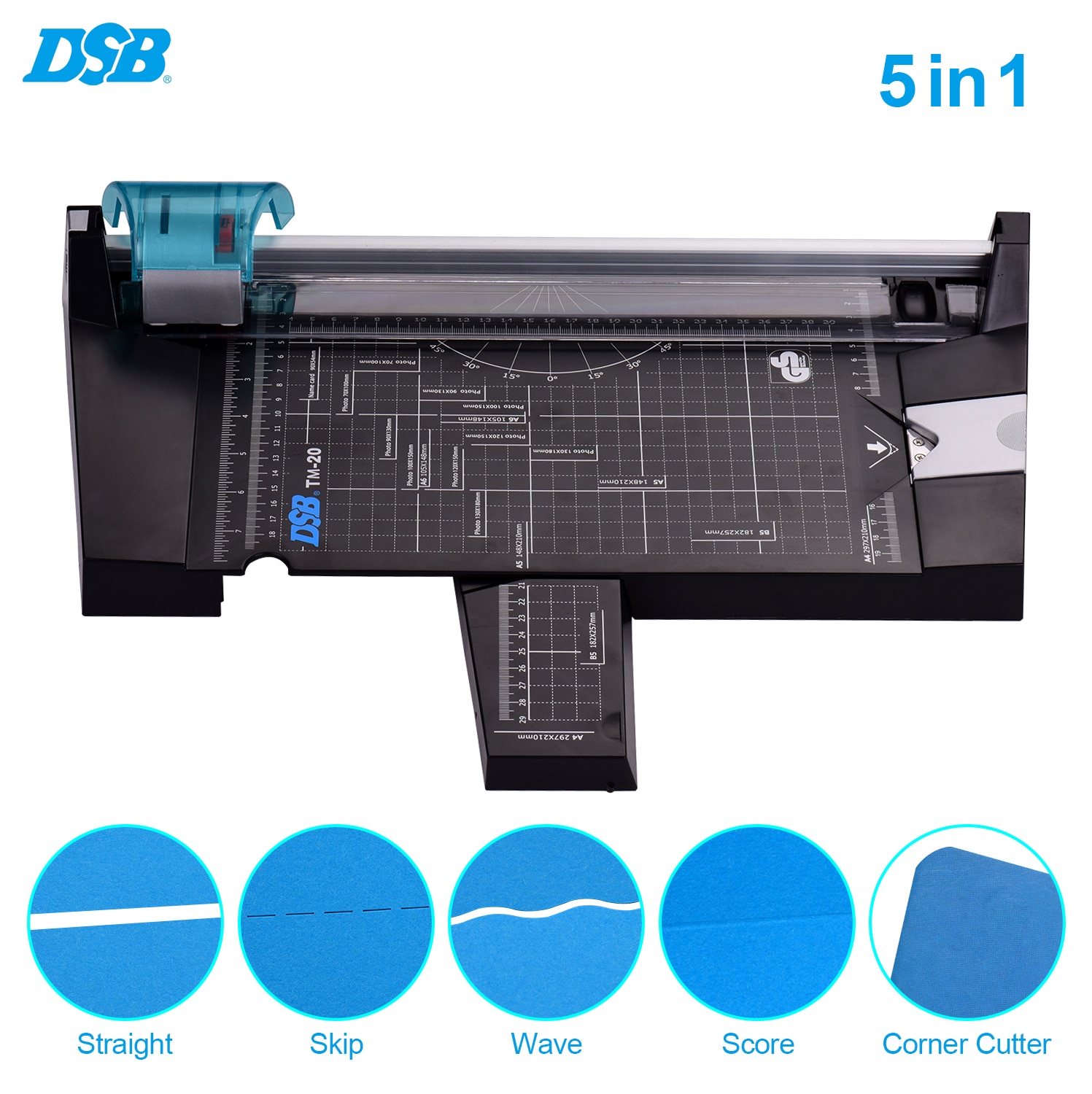 DSB 5 in 1 Papier Trimmer Multi-Funktionale A4 Papier Foto Cutter Gerade Überspringen Welle Punktzahl Ecke Cutter mit 12 Zoll schneiden Länge