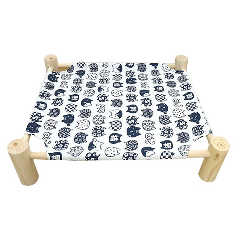 Cama elevada para gatos, cama de hamacas de lona de madera para perros pequeños, conejos y gatos, suministros duraderos para mascotas: white cate