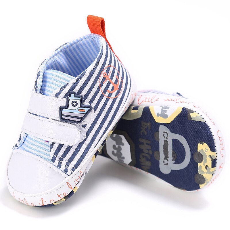 Babyschoenen babyjongens schoenen eerste loopschoenen cartoon gestreept peuter baby's bebé schoenen 11cm 12cm 13cm 0-18 maanden