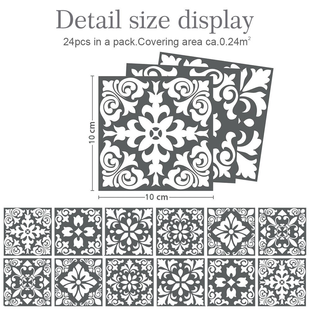 24Pcs Waterdichte Pvc Retro Patroon Tegel-Achtige Vloer Tegel Stickers Keuken Muur Oliebestendig Sticker Home Decoratie Woonkamer decor: 10x10cm