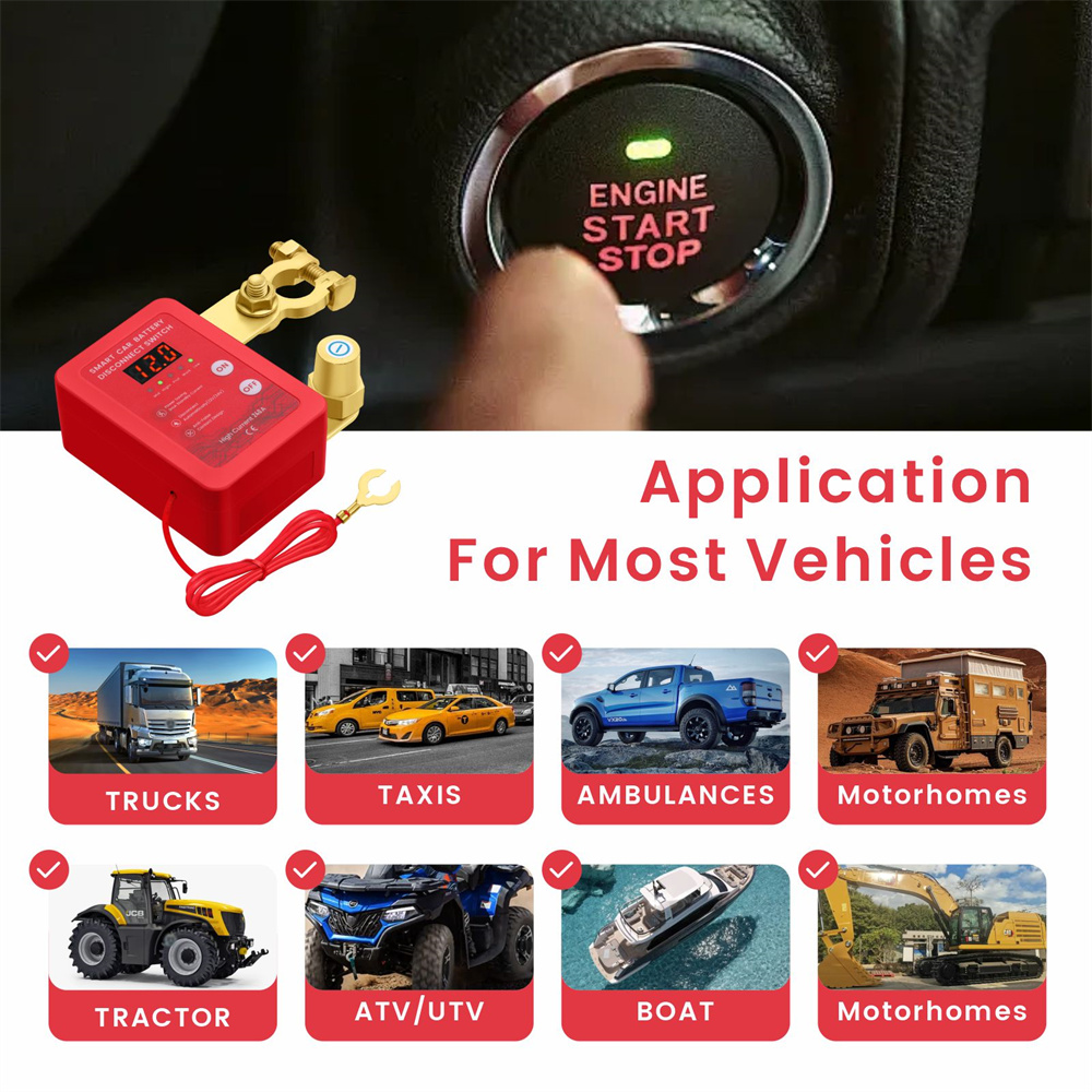 Interruptor de apagado 240A, interruptor de desconexión remota de batería de 12V con pantalla de voltaje Led, interruptor de apagado de energía automático para automóvil