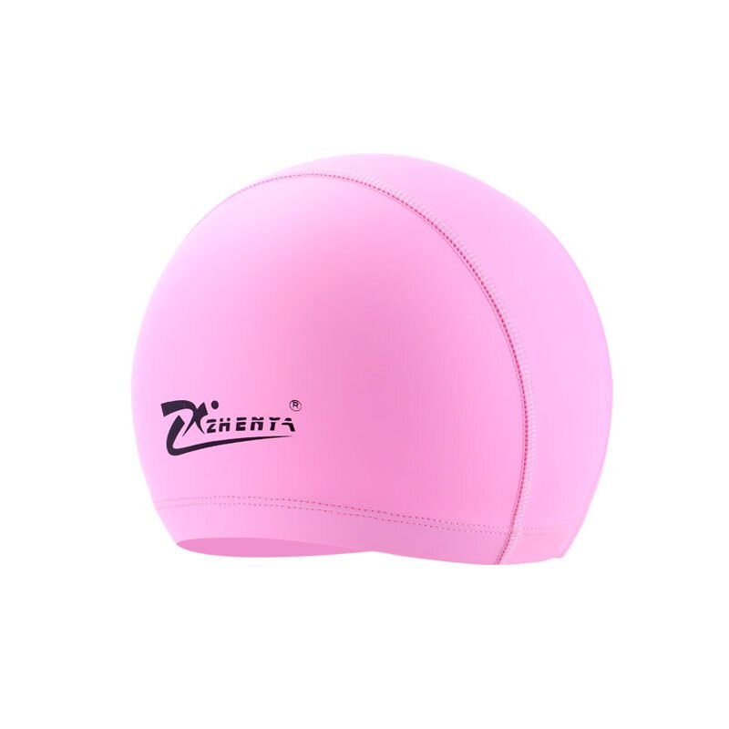 Gorros de natación elásticos impermeables para adultos y niños, de PU, con protección para la oreja, de pelo largo, para deportes de piscina, equipo de buceo: Pink