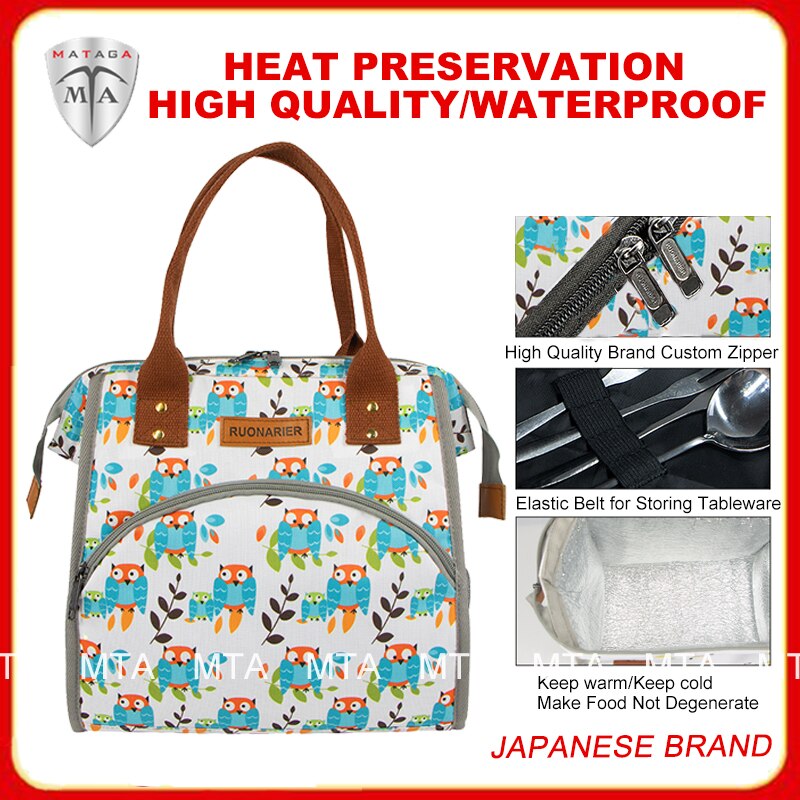 MATAGA Japan Style Portable Ice Bag Handbag Cooler Bag Picnic Bag Double Insulation Waterproof Lunch Bag for Women