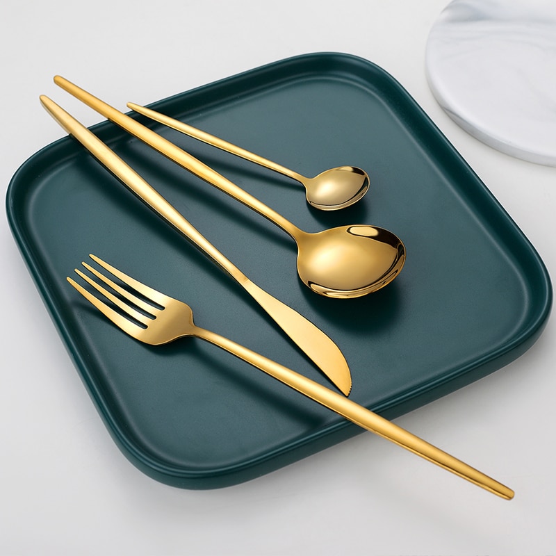 16Pcs/Set White Gold Cutlery Set Knives Forks Tea Spoon Dinnerware Flatware Stainless Steel Silverware Kitchen Tableware Set