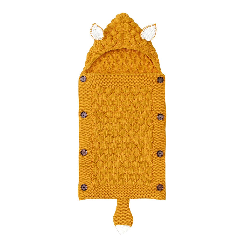 Kniting Receiving Blankets for Newborn Baby Cartoon Rabbit Ear Infant Baby Button Knitted Winter Sleeping Blanket: G