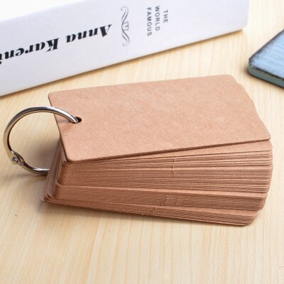 small 50 Unruled Blank Pages Notepad Word Cards, Binder Ring Easy Flip FlashCards alphabet cards for study: kraft