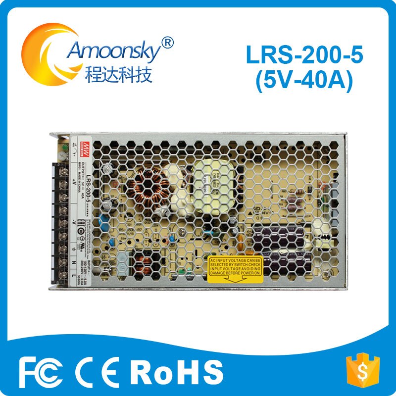 Rusland Meanwell voeding LRS200-5 110/120V 200/240V AC 5V 40A 200W ondersteuning commerciële reclame led display