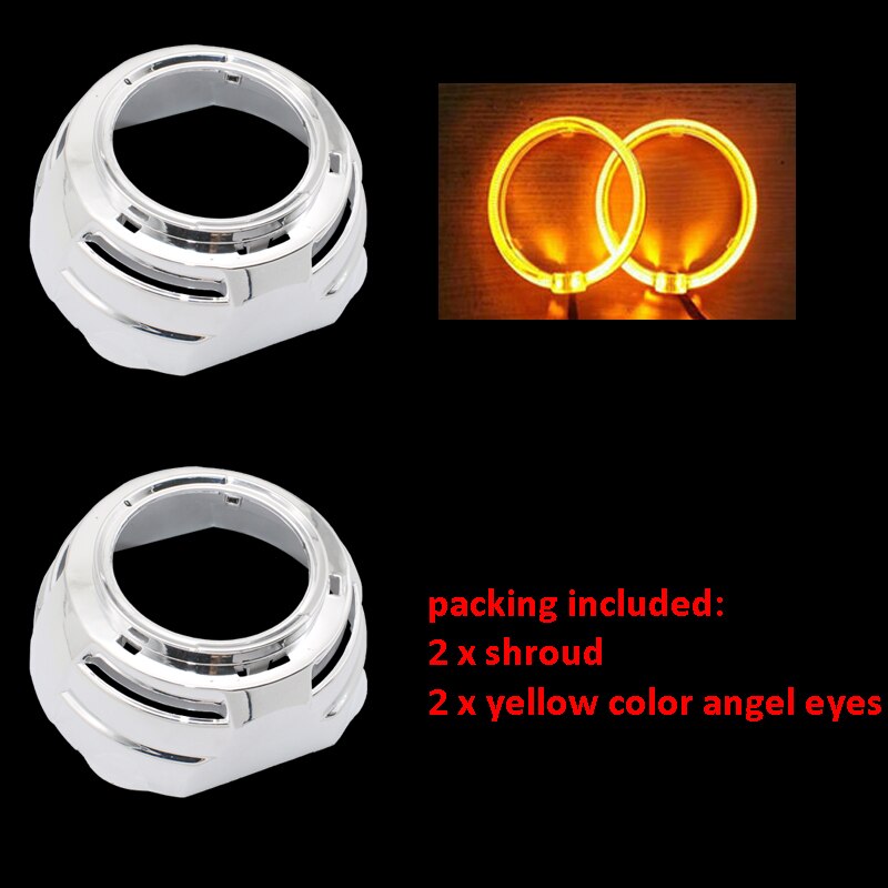 TAOCHIS 3.0 inch Bi-Xenon Projector Lens Shroud With Light Guide Angel Eyes Headlights for bi led Projector Lens: ywllow
