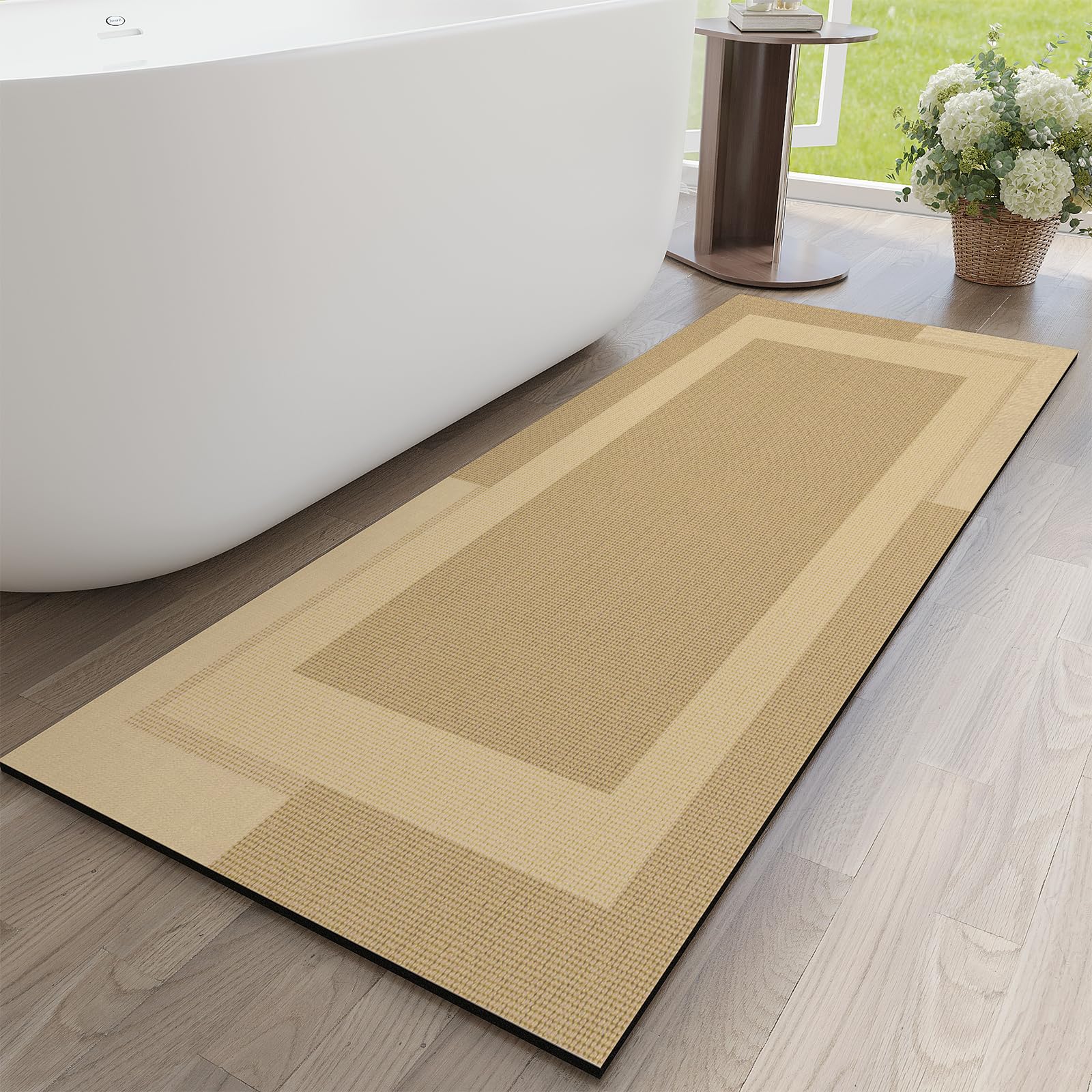VIKAMA-alfombras antideslizantes para baño, alfombra con respaldo de goma súper absorbente de secado rápido, alfombra de baño de tierra de diatomeas, decoración del hogar: BLANCO / 400 mm x 1.000 mm