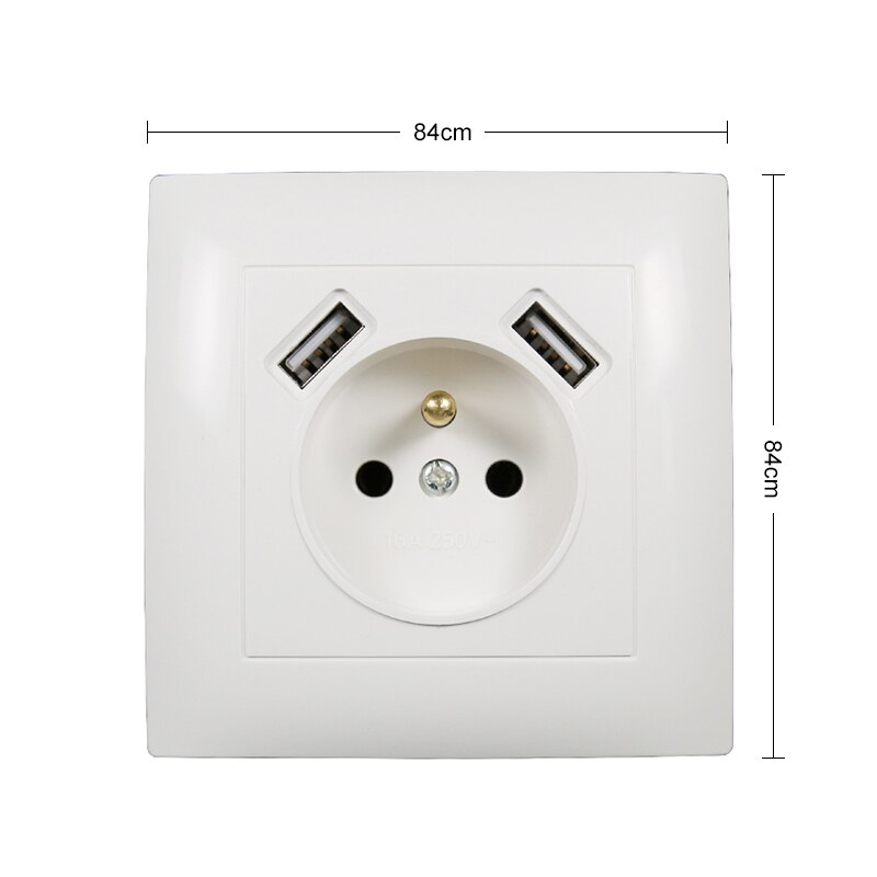 USB Wall French Socket Double USB Port 5V 2A USB LC-19 One Socket White With Ground Wall Electronic Socket