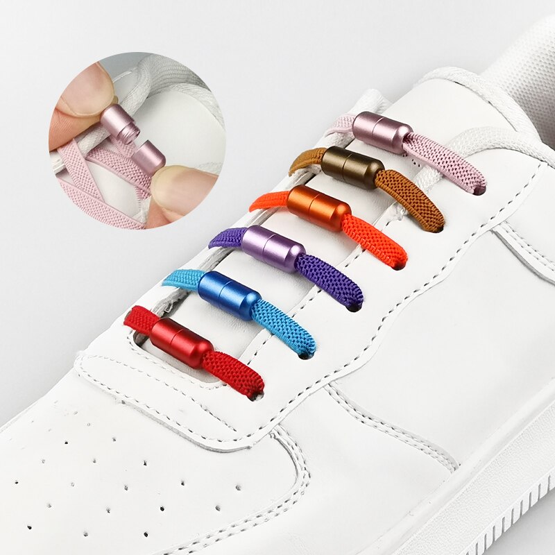1 paire aluminium métal serrure lacets élastique chaussure lacets spécial pas de cravate lacet pour hommes femmes laçage caoutchouc Zapatillas 20 couleurs