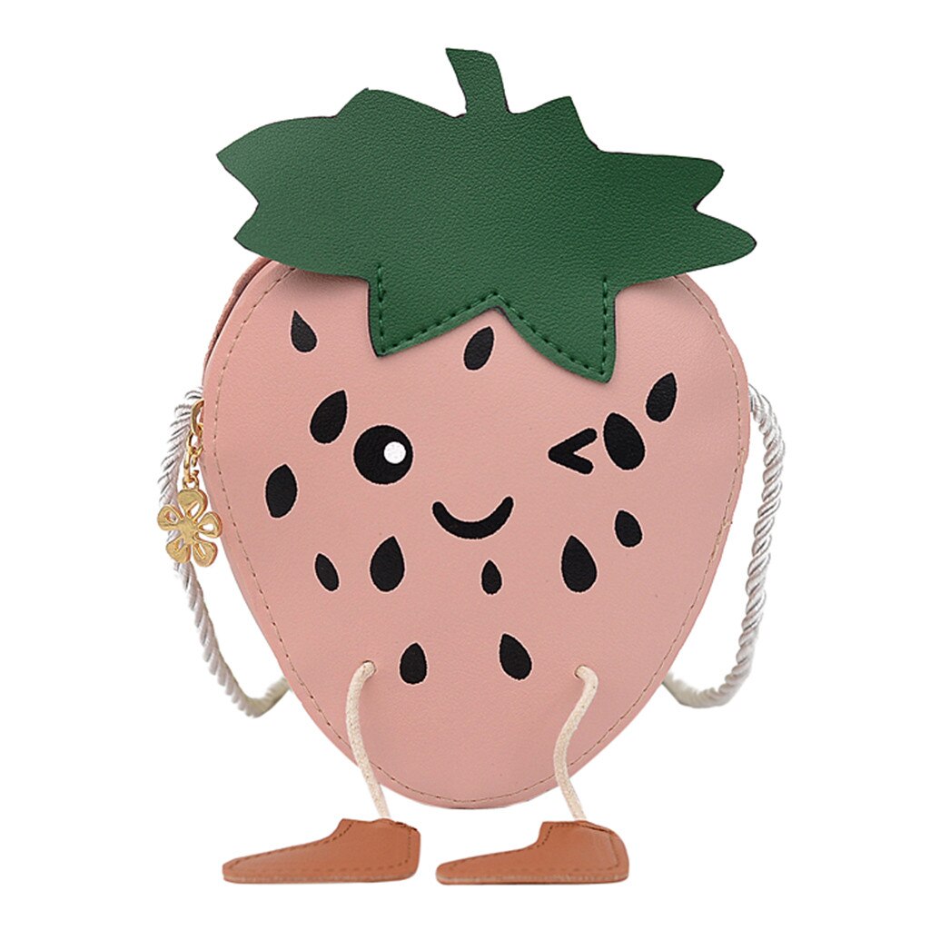 Bolso de hombro de fresa para niños y niñas, bonitos bolsos de hombro tipo bandolera de dibujos animados, bolso cruzado de viaje al aire libre: Pink 