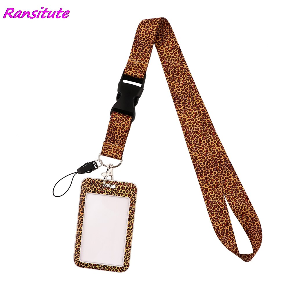 Ransitute R1844 Classic Vintage Leopard Print Lanyard Credit Card ID Holder Badge Women Travel Bank Business Card Cover Badge