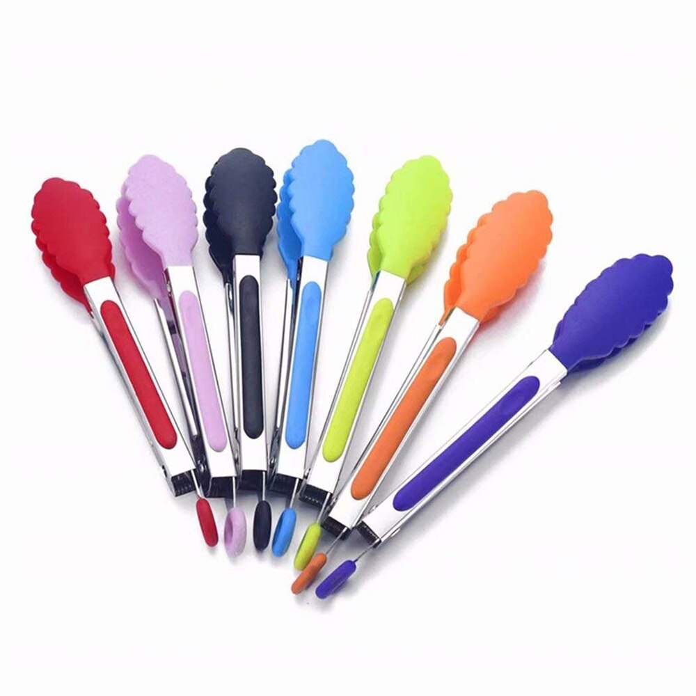 ABEDOE Stainless steel Silicone Kitchen Tongs BBQ Clip Salad Bread Cooking Food Serving Tongs Kitchen Tools Random Color