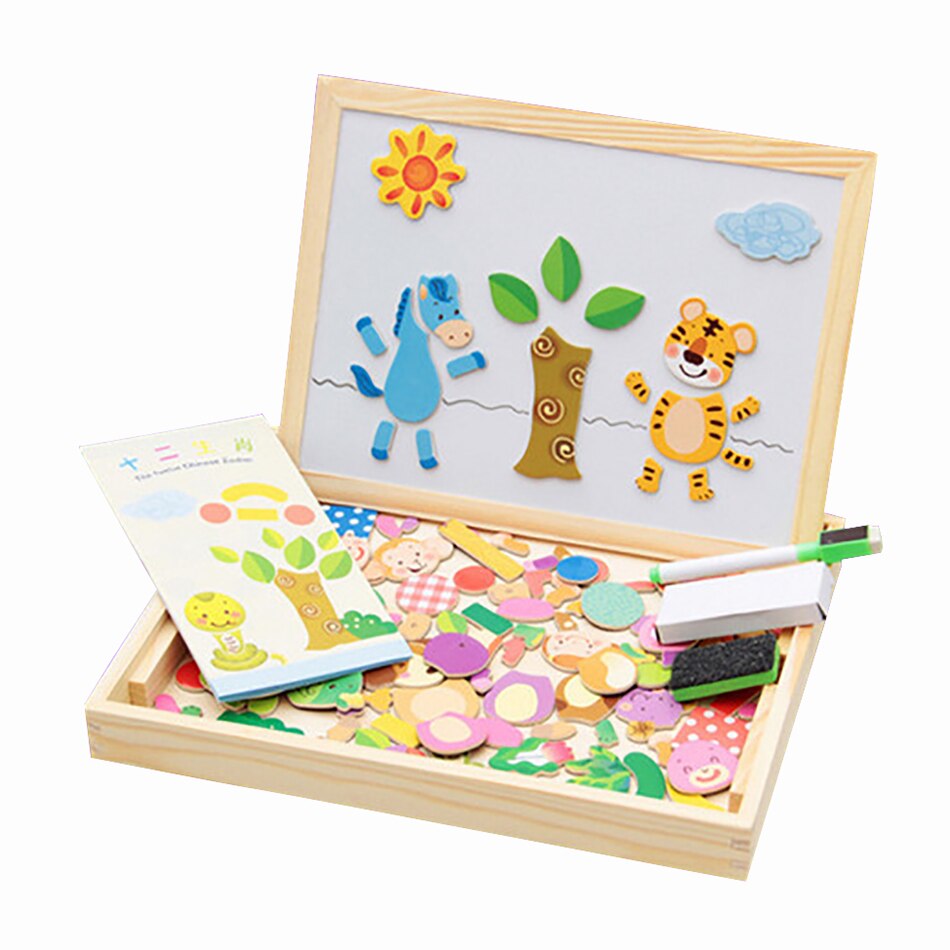 Wood Learning Educational Puzzle Toys Wooden Magnetic 3D Figure Animals Vehicle Circus Drawing Board Toy For Children Kid: Color 6