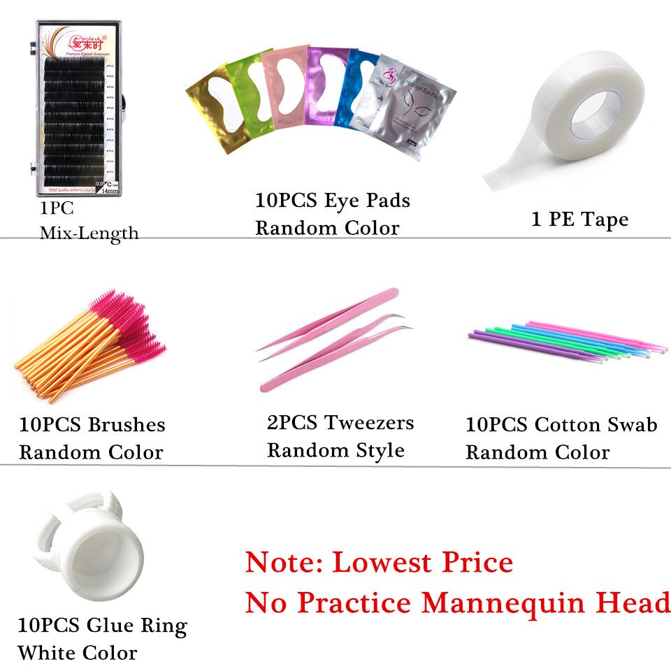 NEWCOME Individual Eyelash Extension Training Kit Practice Mannequin Head Set False Eyelash Grafting Makeup Tools: Set 1