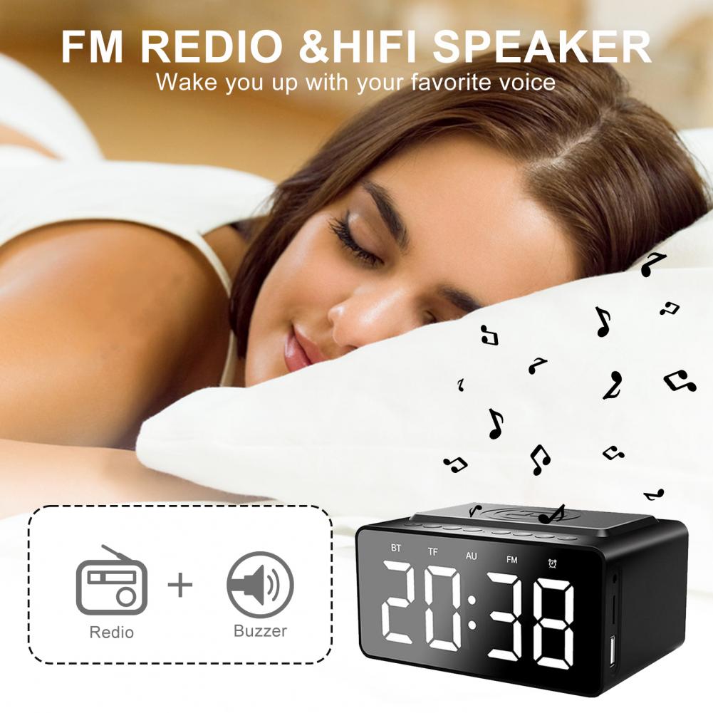 Chevet grand écran LED HD réveil Radio BLE haut-parleur chargeur sans fil avec Port USB pour Samsung iPhone téléphone HD grand écran