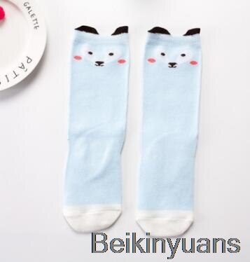 #39 met dierenprint, katoenen babysokken, kniehoge sokken met cartoonprint, schattige kindersokken voor peuters en meisjes: Blauwe vos / 0 to 1 jaar 23cm