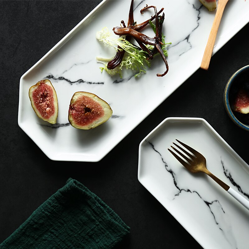 Nordic Marble Texture Dinner Plate Irregular Rectangle Dessert Plates Sushi Dishes Ceramic Tableware Bread Fruit Tray