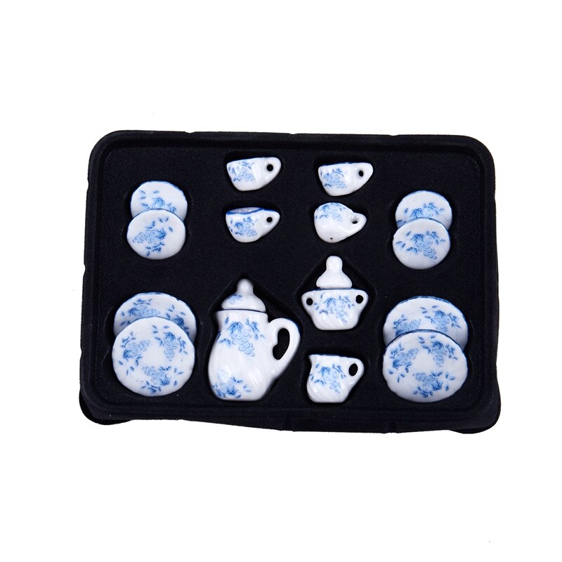 Dollhouse Miniature Tea Set, Ceramic, Blue & White, 17 pcs: Default Title