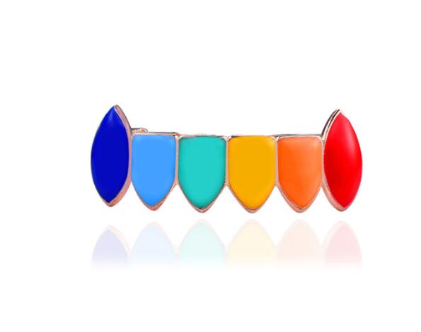 6ix9ine Rainbow Hip Hop Colorful 69 Oil Gold Dent Teeth Grillz Top and Bottom Set With Free Silicone Box Caps Packing: rose gold bottom