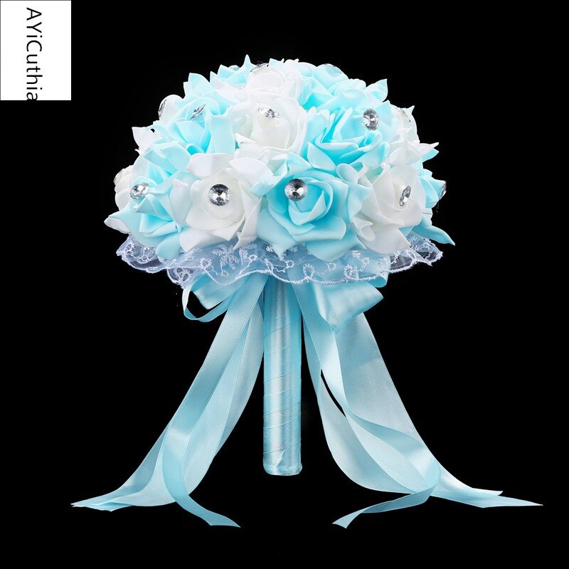 AYiCuthia Bridal Bouquet for Wedding Blue and White Wedding Bouquet Handmade Artificial Flower Rose buque casamento s133: Light Blue