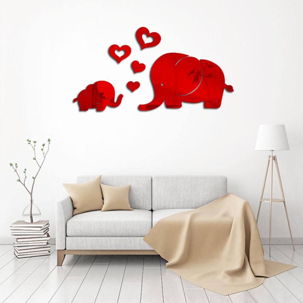6 Pcs Mirror Wall Stickers Cute Mirror Decal Cartoon Elephant 3D Mirror Removable Wall Decal Sticker DIY Home Decoration