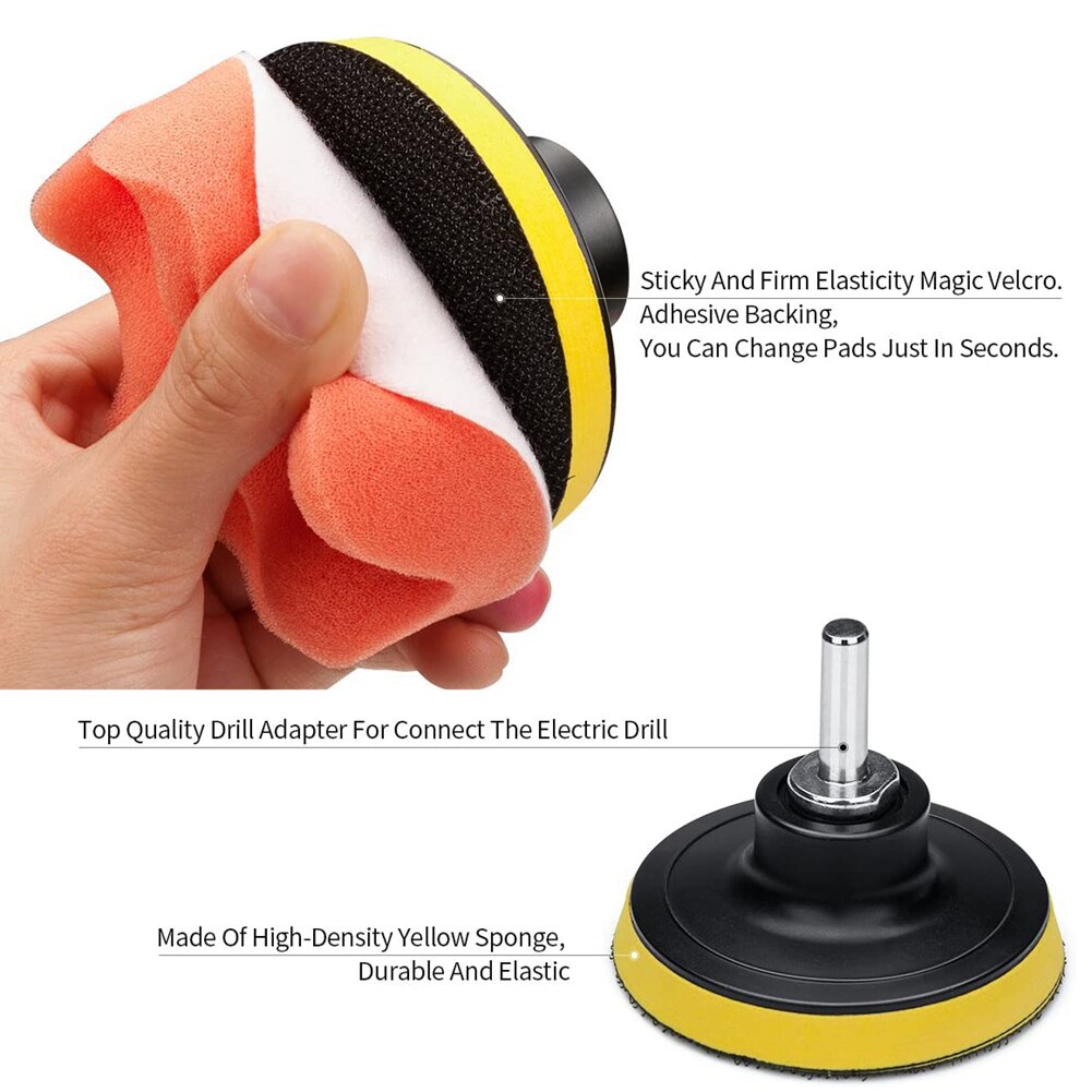 22PCS Car Polishing Disc Set Self-Adhesive Buffing Waxing Sponge Wool Wheel Polishing Pad For Car Polisher Drill Adapter