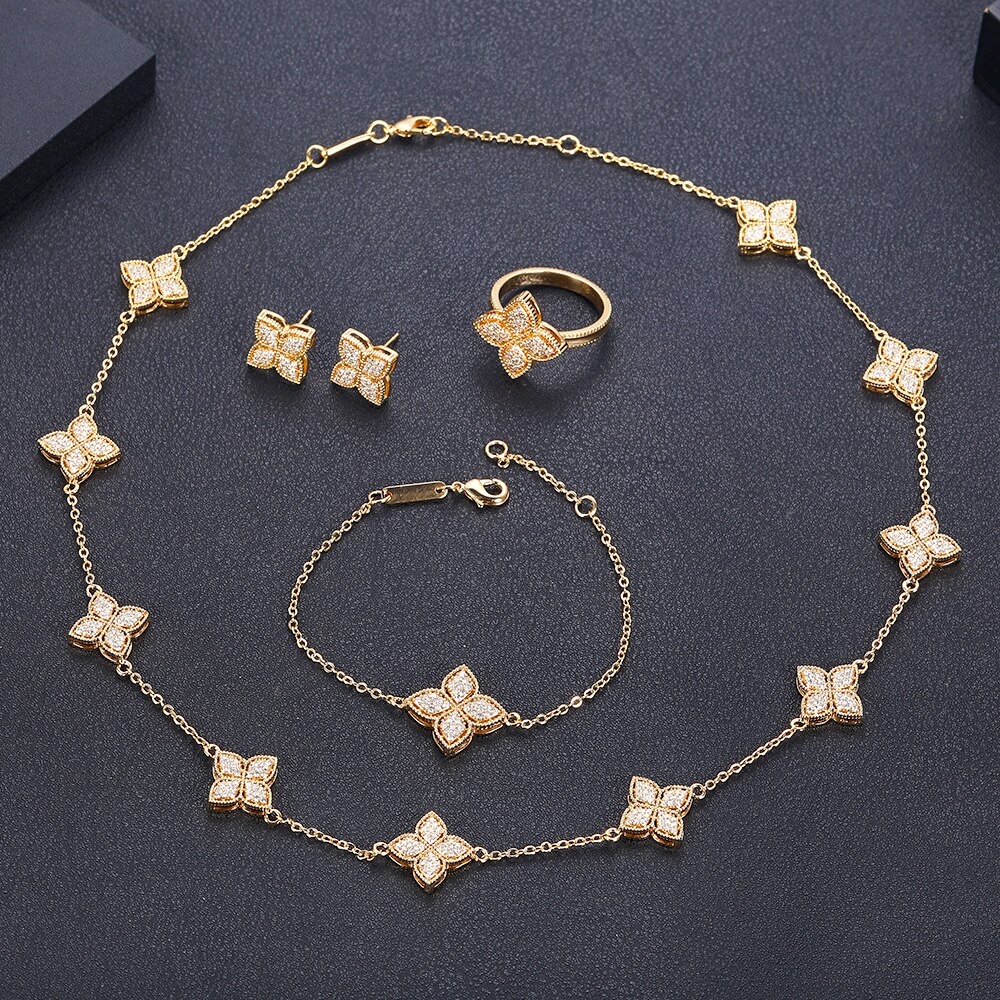 Janekelly-conjunto de joyas de circonia cúbica para mujer, conjunto completo de joyería de boda, cristal de Zirconia cúbica, Zirconia, zirconita, zirconita, de lujo, para , 4 unidades: Color dorado