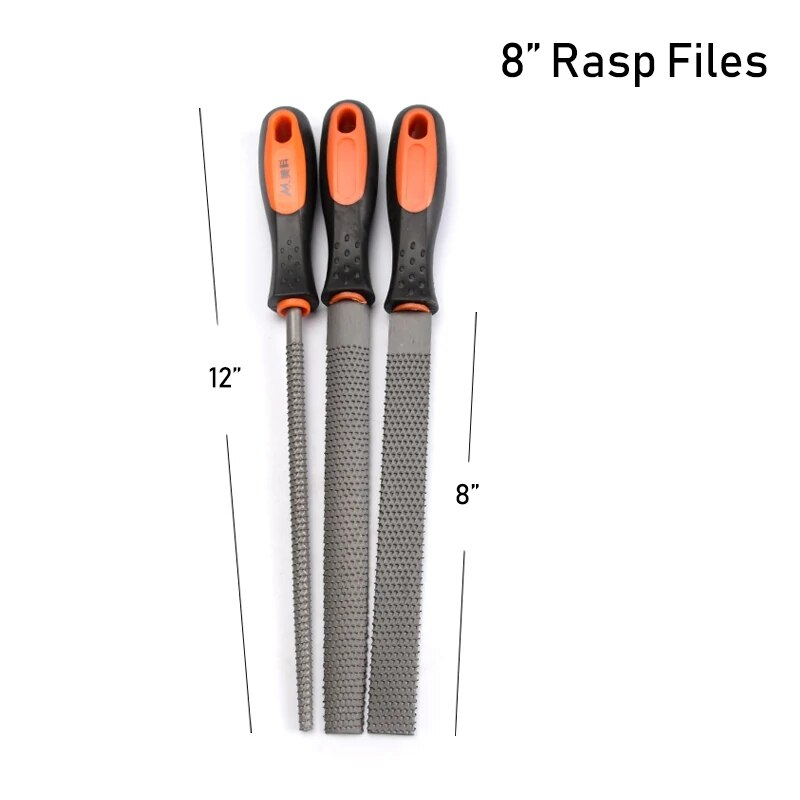 3Pcs 8" Wood Rasp Files Coarse Teeth Woodworking Filing Home DIY Round Flat Half-Round Hand Tools