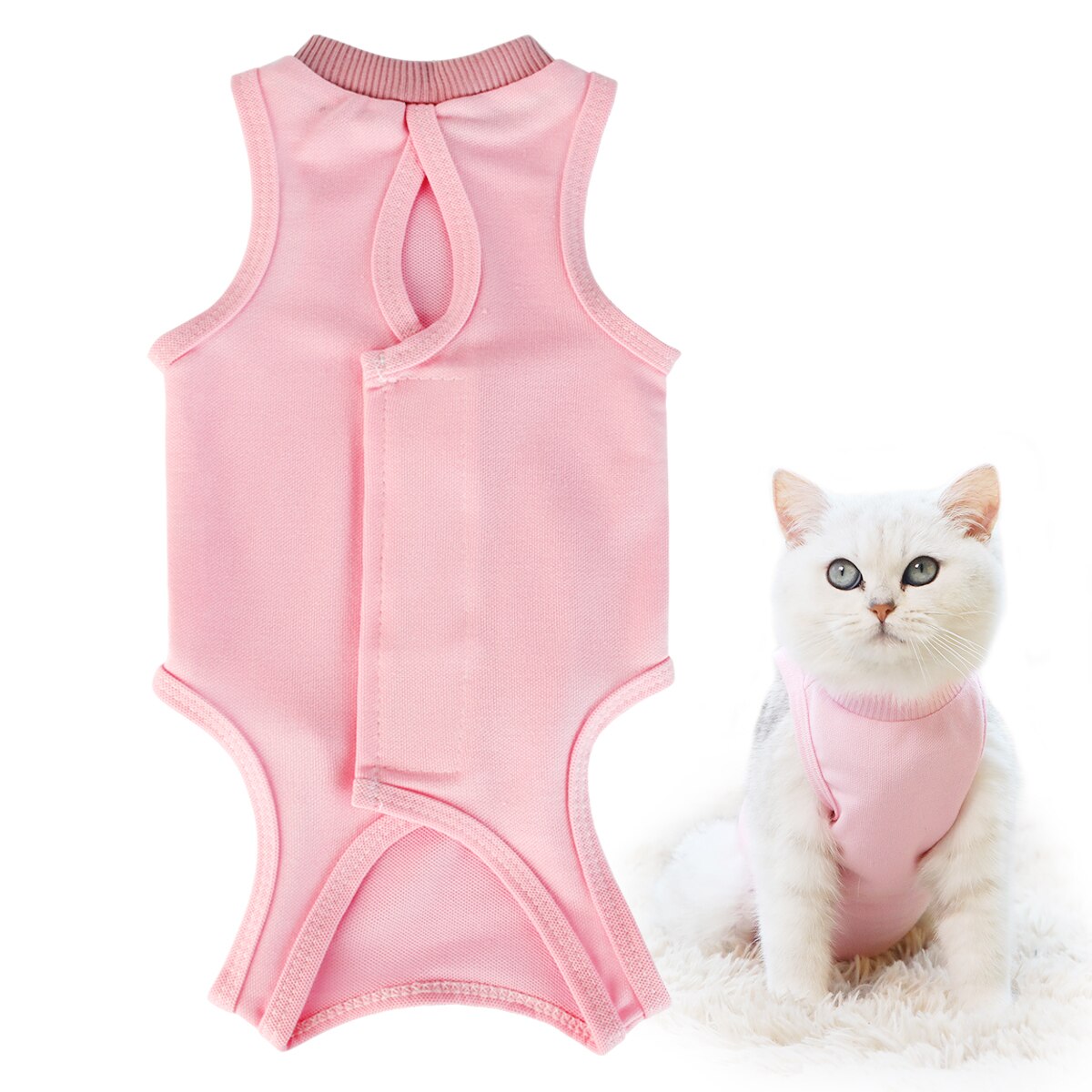Pet Cat Recovery Suit After Surgery Wear E Collar &amp; Cone Of Shame Alternative Protect Wounds Cat Supplies Pet Products: Pink / S