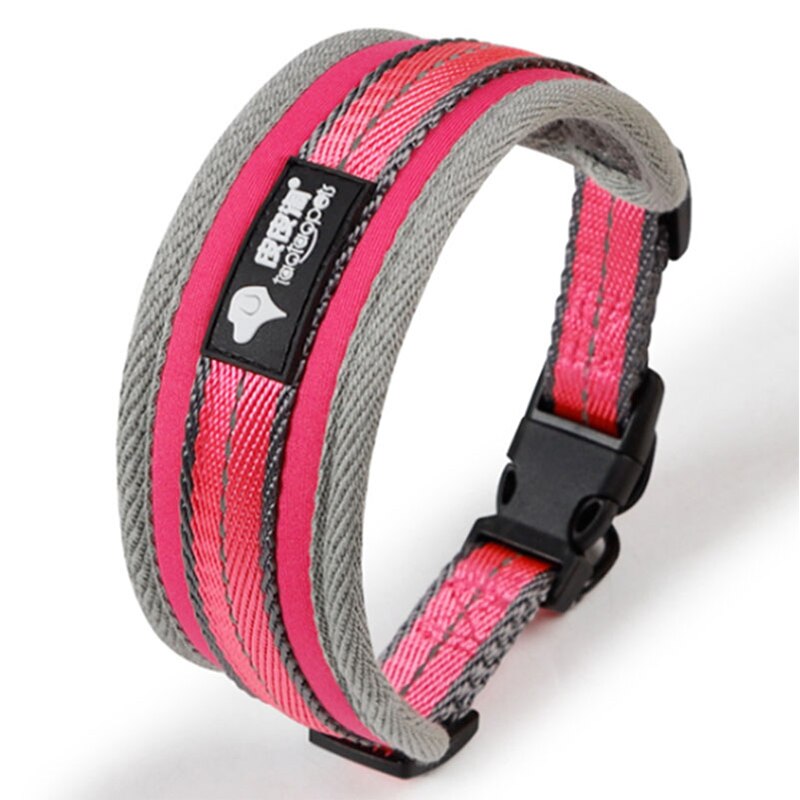 Nylon Pet Collar Adjustable Reflective Double-layer Dog Collars With Soft Mesh Padded For Medium Large Dogs Golden Retriever Pug: Rose Red / L