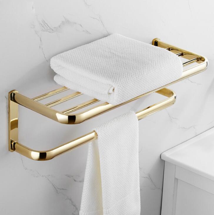 Koper Handdoekenrek Europese Stijl Golden Badhanddoek Rack Badkamer Badkamer Kamer Plank Hardware Hanger Set Bad Hardwares