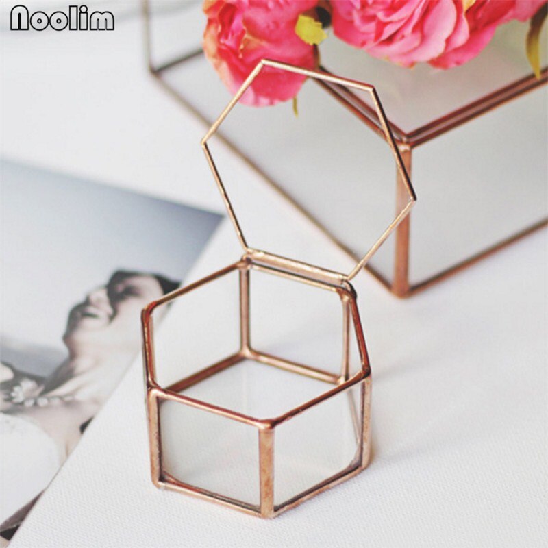 Noolim lasi geometria kontti rengas laatikko meikki järjestäjä korut säilytyslaatikko ikuinen kukka mikro maisema lasikansi: Punainen 7.5 x 7 x 4.5cm